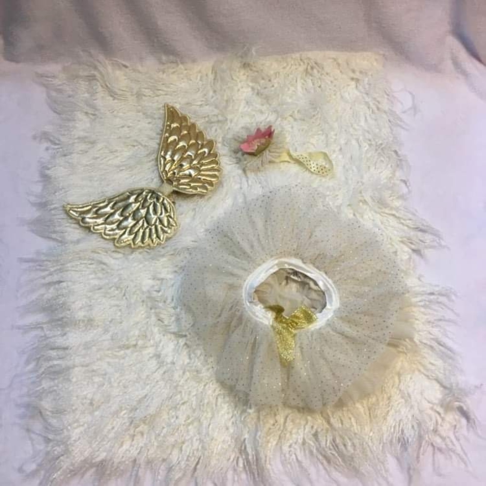 Newborn photo crop set Angel Costume Set White Gold Good Tutu Wings Headband